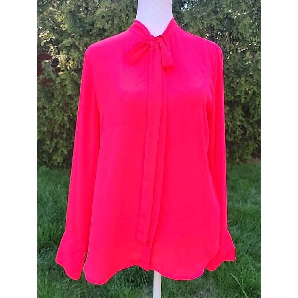 Women's Banana Republic Dillon Tie Button Down Top Hot Pink SZ SP Dressy LS EUC